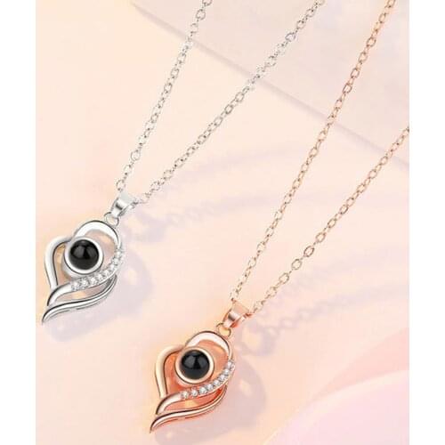 100 Languages Love Projection Necklace Spiral Heart Pendant I Love You Necklace for Girl Friend Women Gifts Romantic Wedding