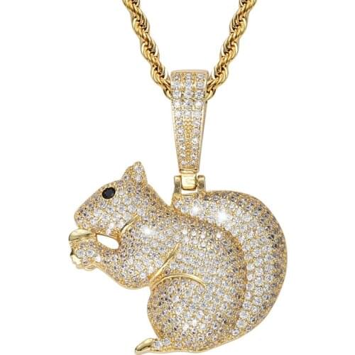 Cute Iced Out Full AAA Zircon Squirrel Pendant Necklace For Men Women Hip Hop Couple Jewelry Best Gift Dropshipping