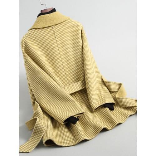 Women 2020 New Wool Korean Alpaca Plaid Coat Houndstooth Jacket Fashion Woolen Ladies Coats Abrigo Mujer KQN49022 KJ2428