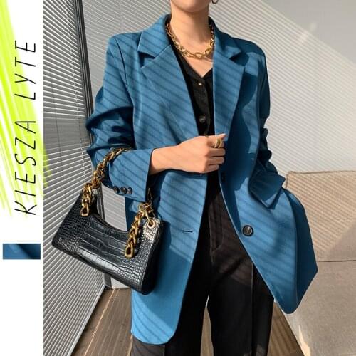 Blue Suit Jacket Woman Solid Long Sleeve Casual Spring Autumn Korean Style British Notched Blazer Jackets Feminino