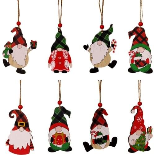 R7RC Festival Ornament Wooden Gnome Decorations Wood Craft Pendant Home Decor for Door Garden Home Party Bar Ornament
