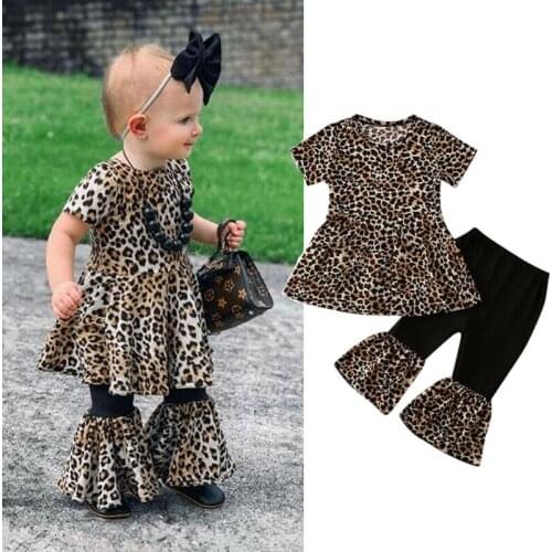 PUDCOCO Toddlers Newborn Baby Girl Cotton Clothes Leopard Dress Wide Leg Pants Outfit 0-3Y