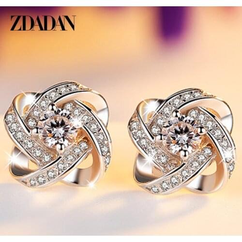 ZDADAN 925 Sterling Silver 12MM Crystal Earring For Women Fashion Jewelry Accessories