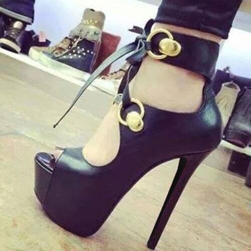 SHOFOO shoes,Beautiful stylish womens shoes,black leather, about 14.5 cm high-heeled shoes, peep toe pumps. SIZE:34-45