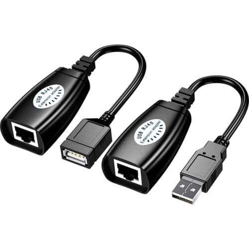 RJ45 USB 2.0 Extension Extender AdapterRJ45 Lan Network Ethernet Repeater Cable Up To 150ft Using CAT5/CAT5E/6