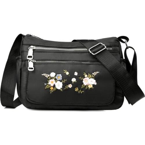 Waterproof Nylon Embroidery Ladies Hand Bags Female Crossbody Bags for Women Shoulder Messenger Bags Thread Sac A Main Femme