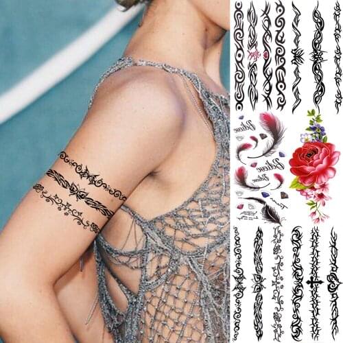 DIY Butterfly Totem Temporary Tattoos For Women Adult Realistic Indian Tribal Tattoo Flower Vine Fake Arm Thigh Tatoo Sticker