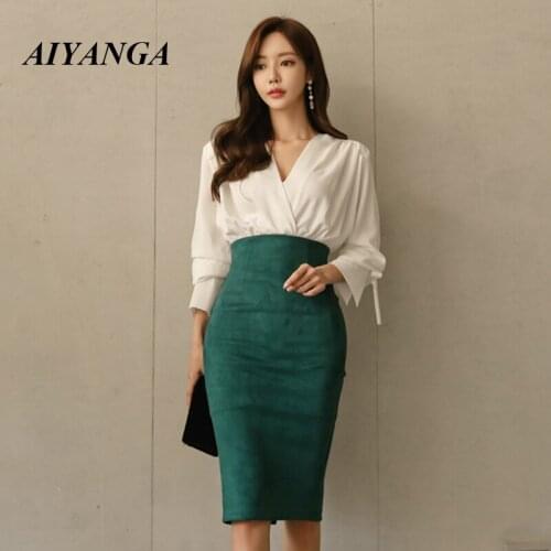 Women Skirts Spring Autumn 2019 Sexy Knee-Length Pencil Skirt Female Vintage Faux Suede Split Saia Jupe Femme Faldas Mujer