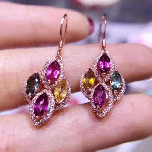 Natural color tourmaline stone drop earrings 925 silver Natural gemstone earring women fashion Luxury drop earrings for party
