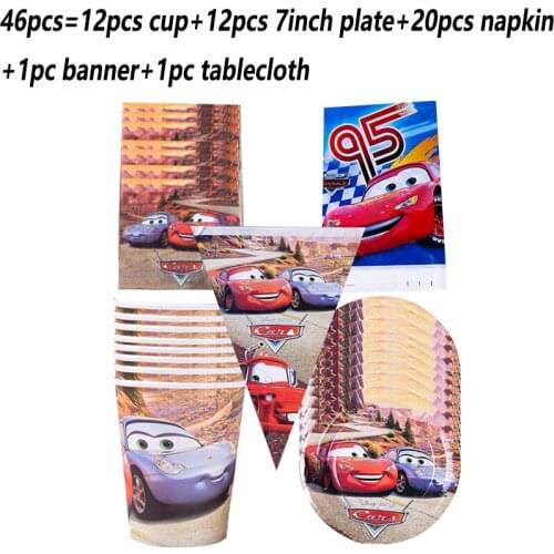 12pcs/set Lightning Mcqueen Car Theme Disney Party Disposable Tableware Set Cup Plate Baby Shower Birthday Party Decor Supplies