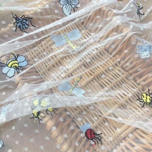 150cmWide High Quality Insect Embroidery Jacquard Dots Mesh Lace Fabric Sewing Girls Tulle Dress DIY Clothing Skirt Accessories