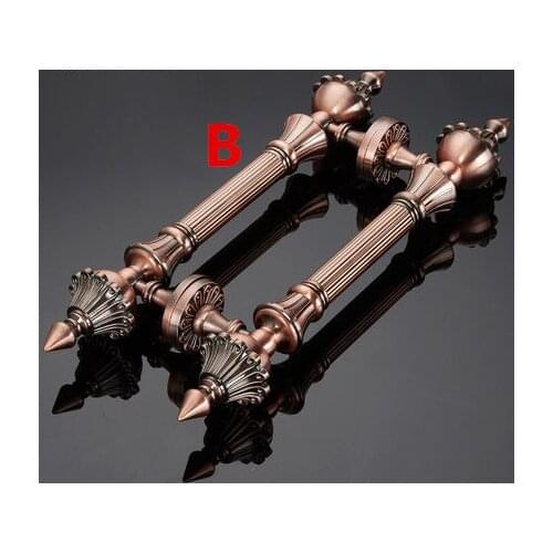 2PCS vintage big gate handle Red bronze glass door handle antique brass wooden door pull Europe style door handles Retro