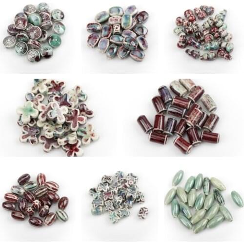 20pcs Various Styles Green Color Special-shaped Ceramic Beads Diy Material For Necklaces Bracelets #1208