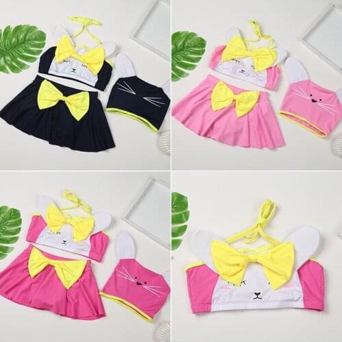 2021 New Fashion Girls Three-piece Swimsuit 1-4 Years Old Girl Child Split Boxer Skirt Swimsuit with Hood