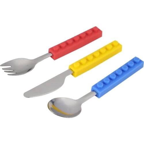 3Pcs Bricks Silicon Steel Portable Adult Kids Cutlery Knife Dinnerware Set