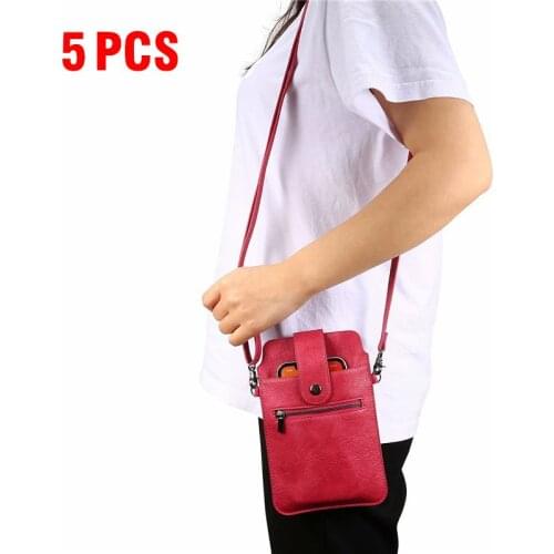 5 PCS Shoulder Bag Men Women Ladies Backpack Phone Case Girls Wallet Leather Handbag Messenger Bag Fashion With Zipper Lanyard