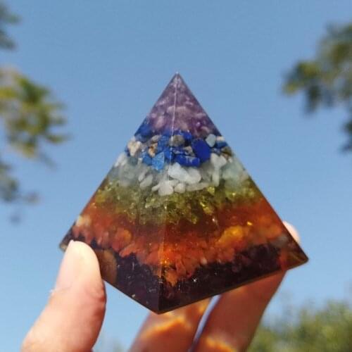 50mm Orgonite Pyramid for Meditation Natural Crystal Chakras Repel Evil Spirits Pyramid Stone Home Decoration Process Resin Gift