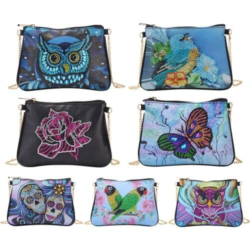 5D DIY Diamond Painting Leather Chain Messenger Bags Crossbody Bags Butterfly Flower Owl DIY Diamond Embroidery Bag Wallet Pouch
