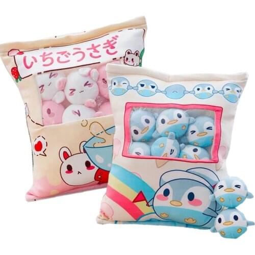8pcs mini penguin plush toy in a Creative Pillow Stuffed Rabbit Corgi Dog pudding Snacks stuffed toy in a Cushion throw pillow
