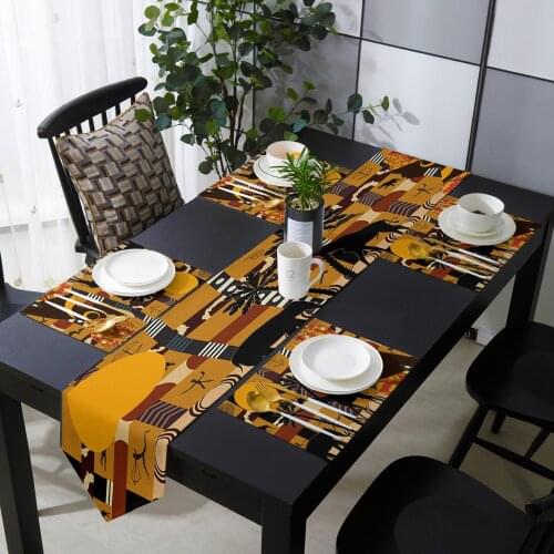 African Woman Female Elephant Giraffe Table Runner Placemats Set Country Wedding Table Decoration for Kitchen Home Dining