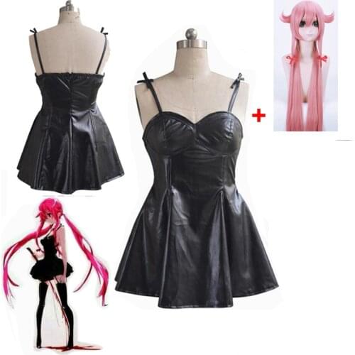 Anime The Future Diary Gasai Yuno Black PU Leather Fancy Dress Cosplay Costume Mirai Nikki Braces Skirt Performance Costumes