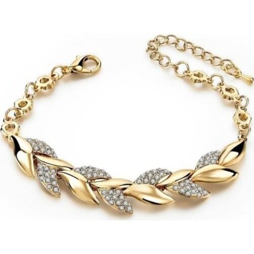 Bracelet 18K gold woven leaf Bracelet suitable for Bridal Wedding Jewelry womens Crystal Bracelet