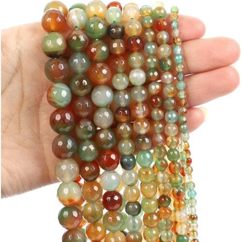 Natural Stone Beads Yellow Green Agate Loose Beads for Jewelry Making Needlework DIY Bracelet Strand 4-12 MM