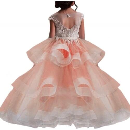 Childrens Flower Girl Skirt Bead Applique Hosting Performance Birthday Princess Tutu Dress