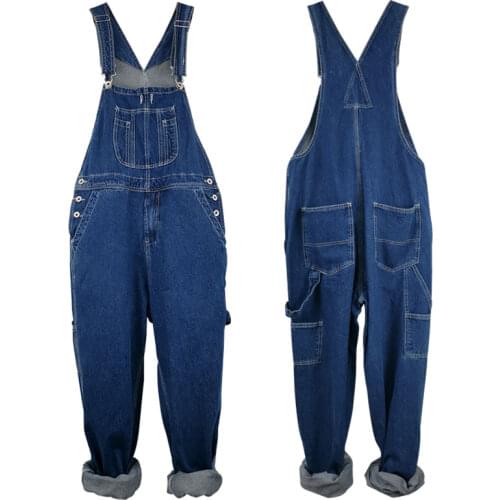 Spring Loose Jeans Men Overalls Bib Denim Jumpsuits Straight Fashion Wide Leg Pants Hip Hop Retro Blue Trousers Size 28 - 50
