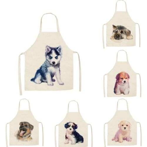 1Pcs Kitchen Apron Cute Dog Printed Sleeveless Cotton Linen Aprons for Men Women Home Cleaning Tools 55*68cm