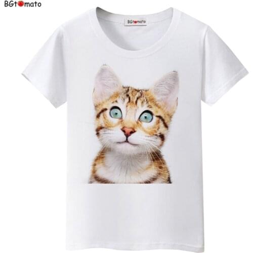 1BGtomato Blue eyes smile face Cat t shirt women Popular Hot sale lovely shirt Good quality brand soft shirts casual tops