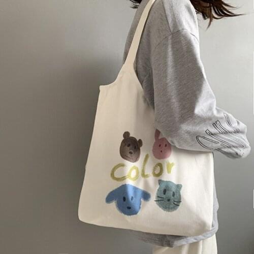 Canvas handbag small fresh canvas shoulder bags lady cartoon cute magnetic buckle vest bag Large-capacity shopping totes