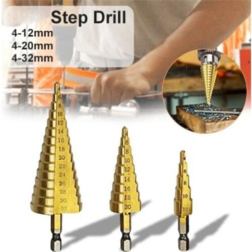 1pcs 4-12/20/32mm Large HSS Steel 4241 Steel Step Cone Drill Titanium Bit Set Hole Cutter Hex Core Drill Bits Tool
