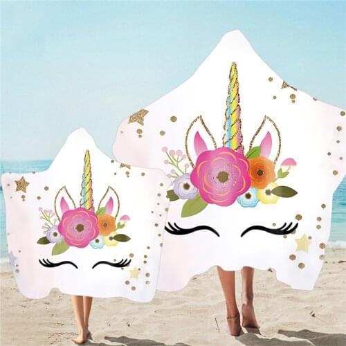 Cartoon Baby Unicorn Hooded Towel Microfiber Bath Towel With Hood Parent-child Purple Wearable Beach Blanket toalla unicornio