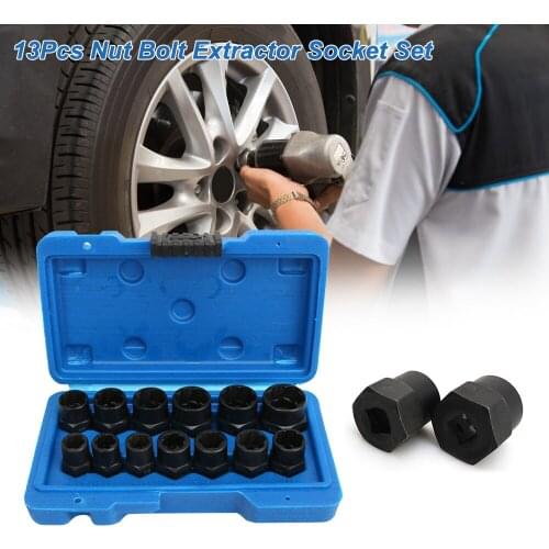 13Pcs Portable Nut Bolt Extractor Socket Set Damaged Rusted Bolt Removal Tools used with 3/8" Breaker Bar/Ratchet