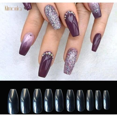 500pcs Transparent Long Coffin Shaped False Nails 10 Sizes French Deisgn Fake Nails Full Cover Acrylic Manicure Nail Art Tips
