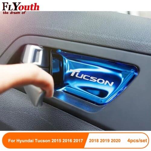 For Hyundai Tucson 2015 2016 2017 2018 2019 2020 Stainless Steel Car Door Bowl Sticker Trim Cover Interior Moulding Accessories