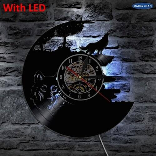 Wolf Vinyl Record Wall Lamp Creative Classic Home Decor Musical Handmade CD Led Time Clock With Color Changing Led Light