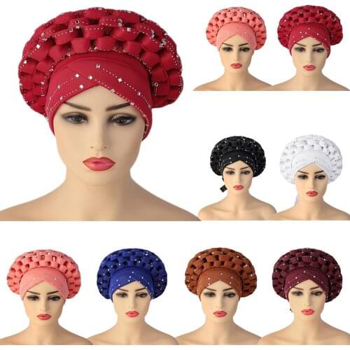2021 New African Auto Gele Aso Oke Headties Muslim Turban Caps Nigerian Wedding Gele Ready To Wear Autogele Head Wraps Indian