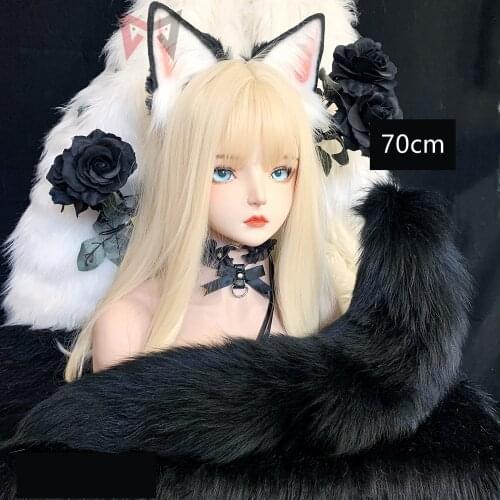 New Black Wolf Fox Cat Ears Hair Hoop Tail Set Hand Made Work For KC Cosplay Party Game Costume Accessories Custom Made