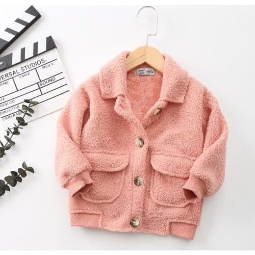 Autumn and winter boys and girls baby new button jacket Korean version of plush lapel sweater childrens cardigan jacket