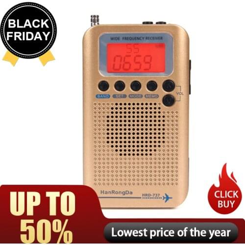 Portable Full Band Radio Aircraft Band Receiver FM/AM/SW/ CB/Air/VHF World Band with LCD Display Alarm Clock HRD-737
