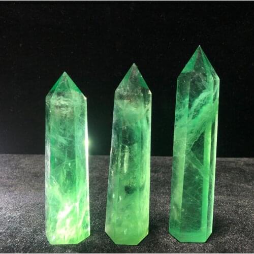 90-120 mm Natural Green Fluorite Hand-Polished Hexagon Point Crystal Chakra Healing Reiki Home Stone Handicraft Decoration Point
