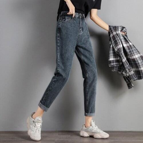 Plus Size Mom Jeans Women High Waist Boyfriend Jeans For Women Harem Pants Denim Street Style Coated Ankle-Length High Street