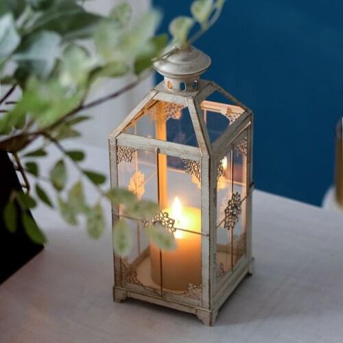 Retro hollow iron windproof candle holder home living room decoration outdoor balcony wind lamp wedding garden decoration props