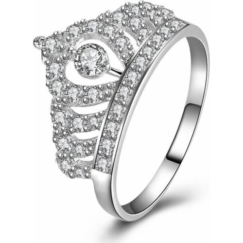 Luxury 100% 925 Sterling Silver Created Crown Wedding Rings For Women Pass Diamond Test Party Jewelry Fine Jewelry Gift