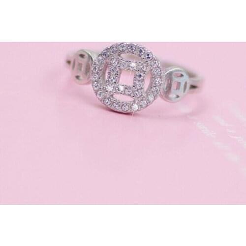 Real 925 Sterling Silver Trendy Creative Zircon Copper Coins Open Rings for Women Shiny Lucky Jewelry Gifts Anillos Mujer SR274