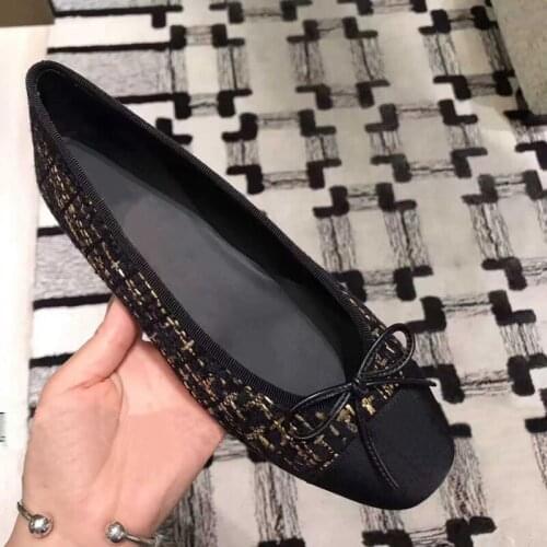 Bow Flats Shallow Slip On Flat Shoes Women Plaid Stripes Ballerine Femme Square Toe Ladies Shoes Mocasines Mujer Single Shoes