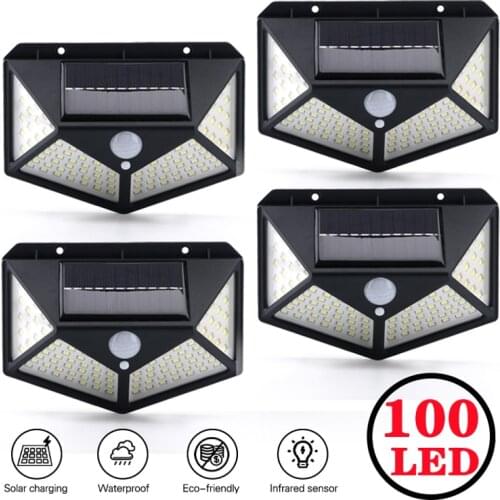 Outdoor Solar Wall Lamp Four Sides 100LED Human Body Motion Sensor Lampara Waterproof IP65 Garden Lamp street light