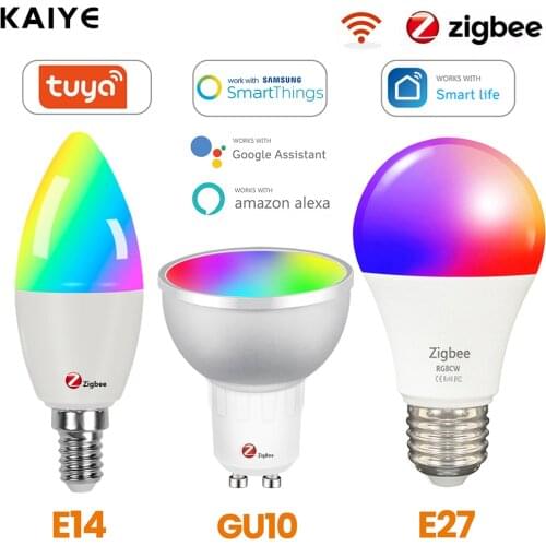 Zigbee 3.0 Tuya GU10 E27 E14 Smart LED Lamp Spotlight Light Bulb RGBCW Dimmer Bulb For Smartthings Smart Life Alexa Google Home